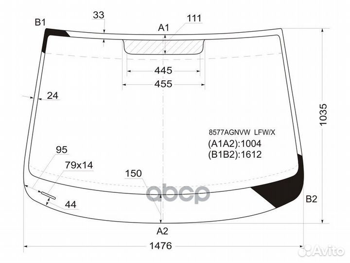 Стекло лобовое (Молдинг) Volkswagen Touran 03-1