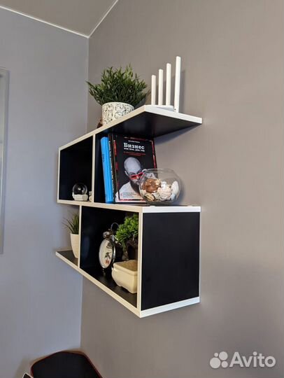 Новая Полка настенная черная с белым