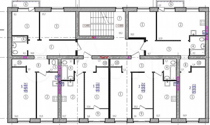 2-к. квартира, 51,8 м², 3/3 эт.
