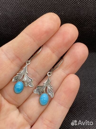 Серьги СССР мельхиор, синие вставки