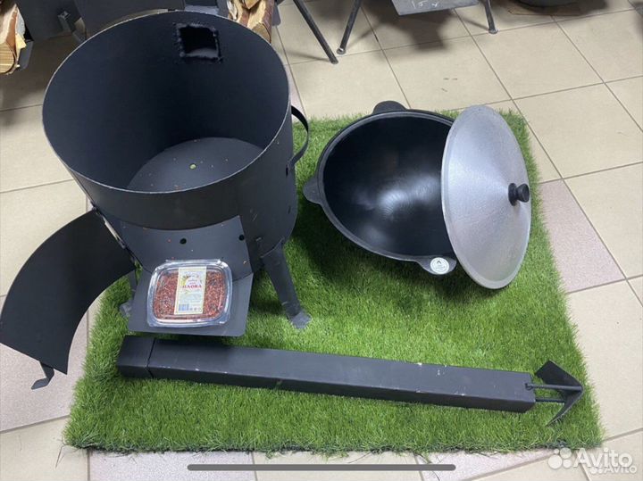 Казан чугунный узбекский с печкой с трубой