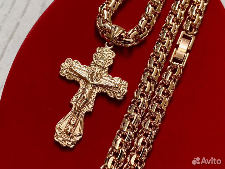 Цепочка бисмарк +крест покрытие золото 60-7-42