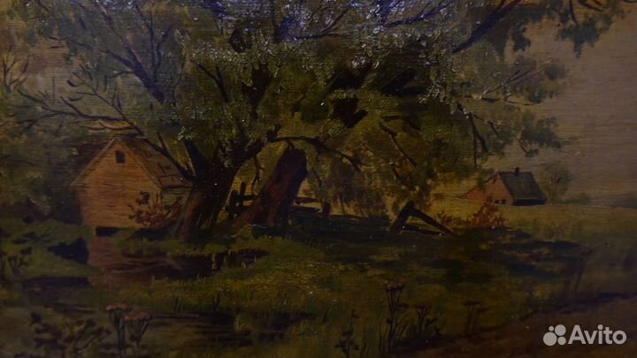 Старинная картина пейзаж холст масло 19 век