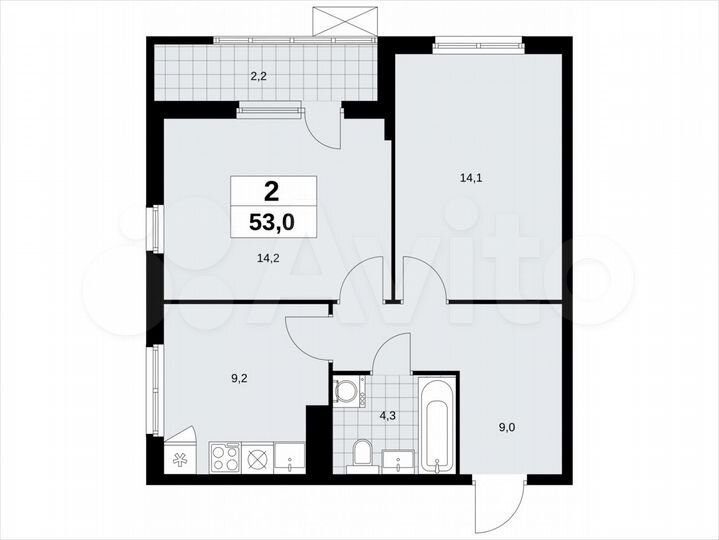 2-к. квартира, 53 м², 14/18 эт.