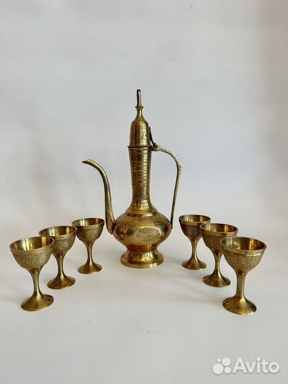 Набор графин и рюмки из латуни мельхиора