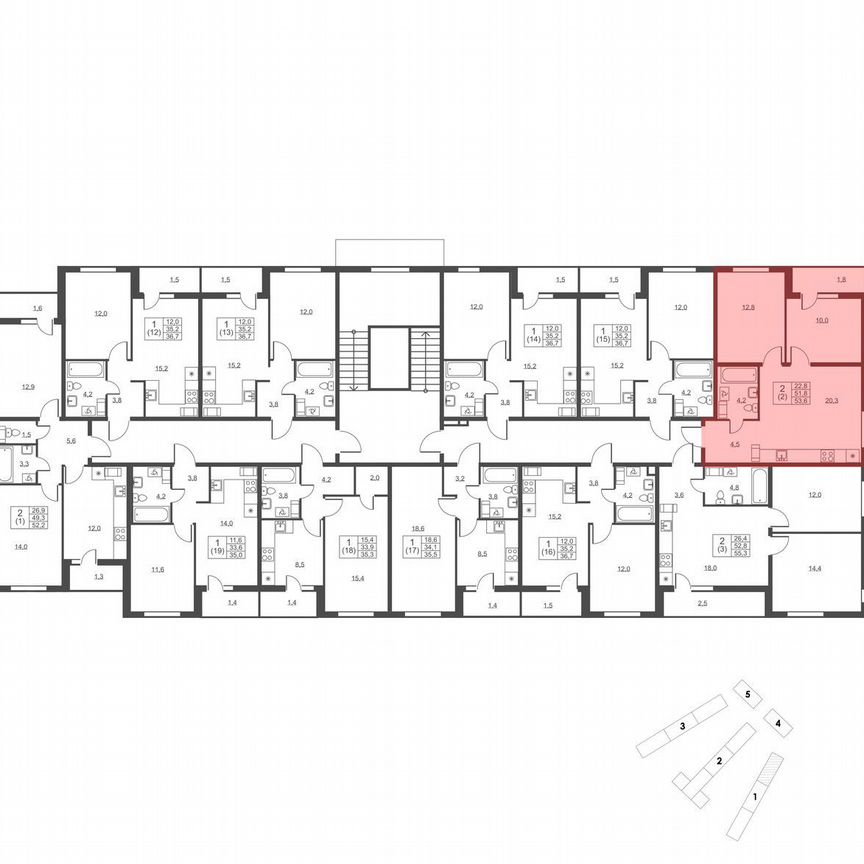 2-к. квартира, 53,6 м², 5/8 эт.