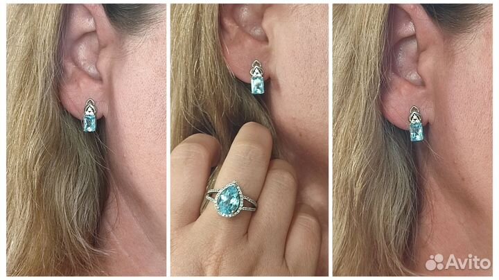 Серьги с природными sky blue 4,8ct, s925