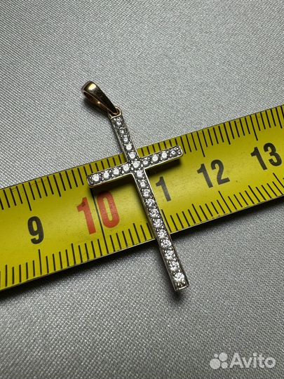 Золотая подвеска-крест 585 с фианитами