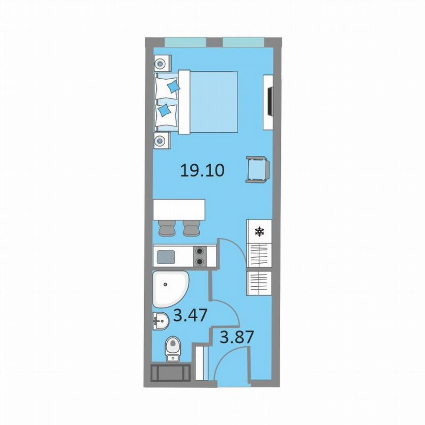 1-к. апартаменты, 26,2 м², 3/13 эт.
