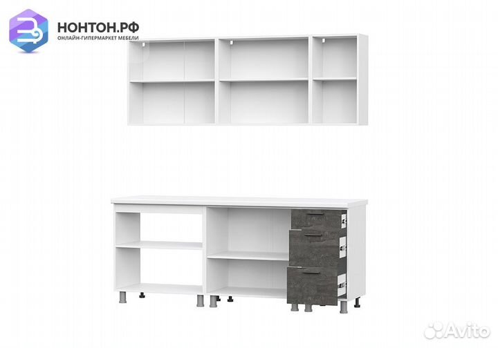 Кухня Гранит 2.0 м белый / цемент светлый / камень