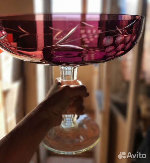 Ваза для фруктов,марганцевое стекло,50-е.гг