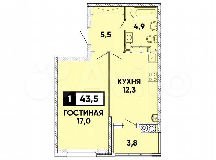 1-к. квартира, 44 м², 16/24 эт.
