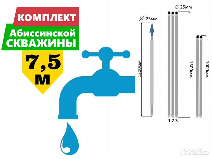 Комплект для абиссинской скважины 7,5м вгп d25мм