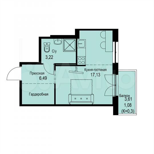 Квартира-студия, 27,9 м², 2/12 эт.