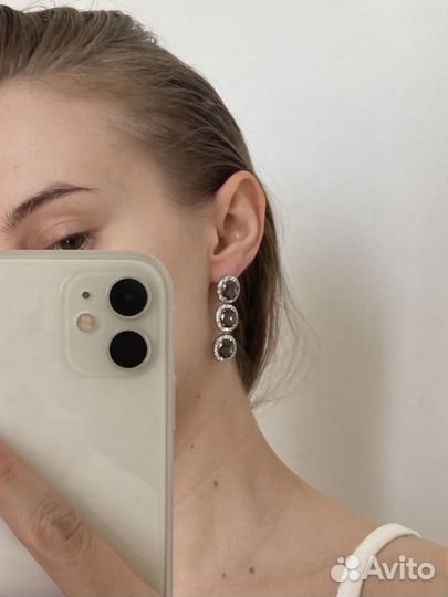 Серьги длинные под серебро с крупными камнями