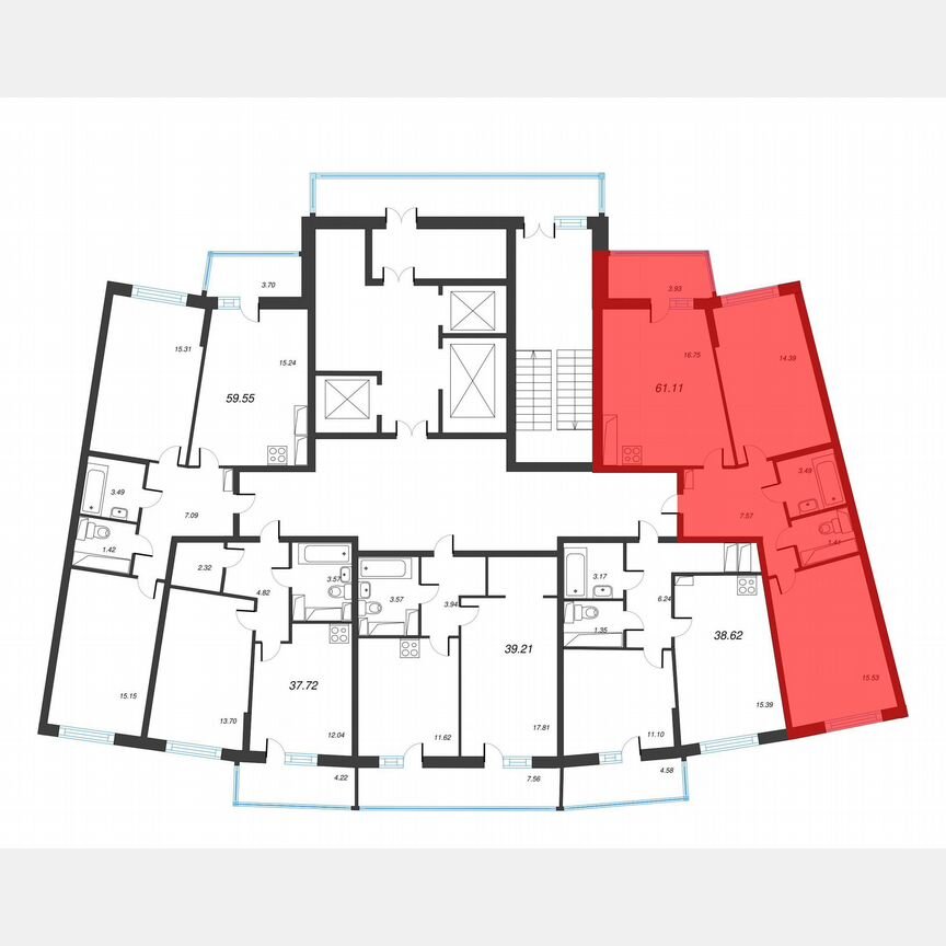 2-к. квартира, 63,1 м², 19/22 эт.