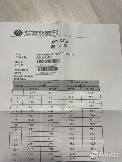 Аттеньюатор 5 db lc-lc