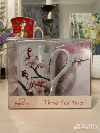 Кружка Сакура с подставкой, фарфор
