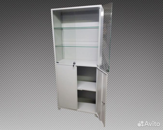 Шкаф 2 секции, 3 металлические, 2 стеклянные полки