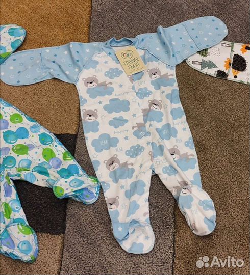 Комплект комбинезон, шапочка для новорожденных 62