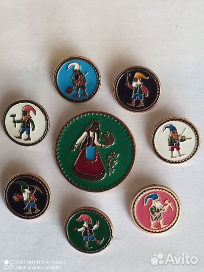Полный Набор Значков СССР Белоснежка и 7 Гномов