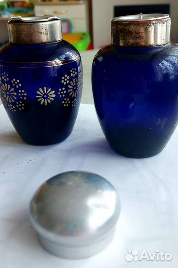 Чайница стекло кобальтовая