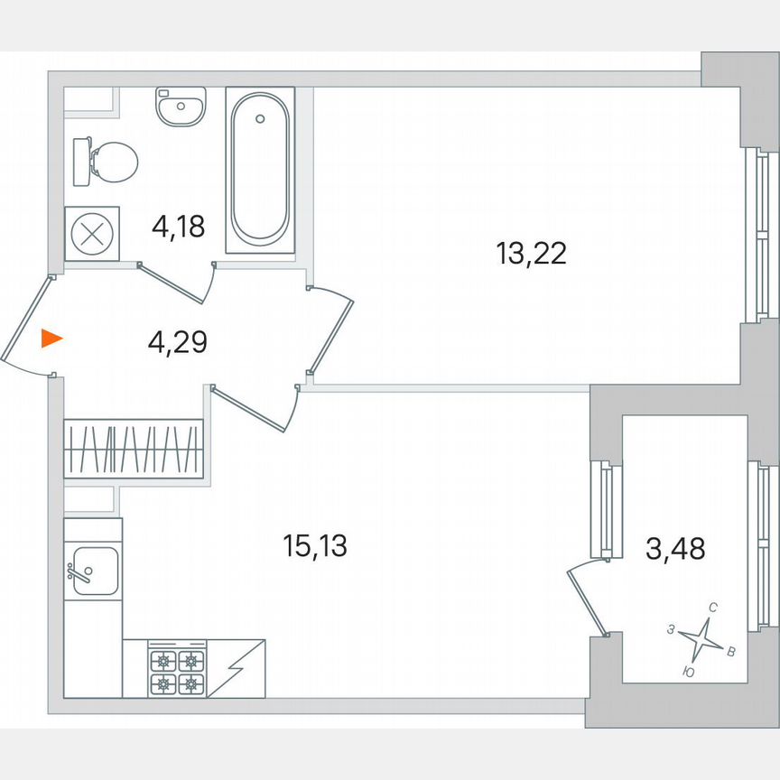 1-к. квартира, 38,6 м², 1/4 эт.