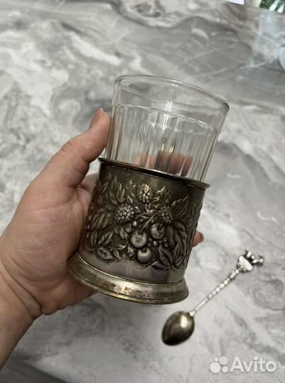 Набор подстаканник стакан ложка