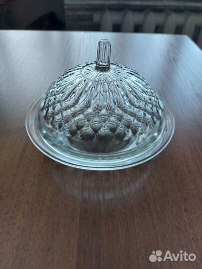 Стеклянная вазочка с крышкой, СССР, винтаж