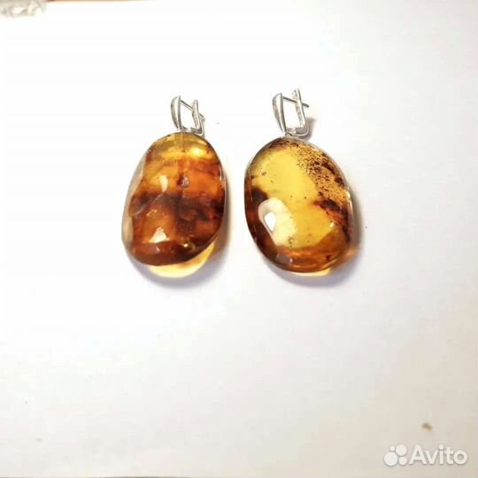 Овальные серьги с крупным Балтийским Янтарем
