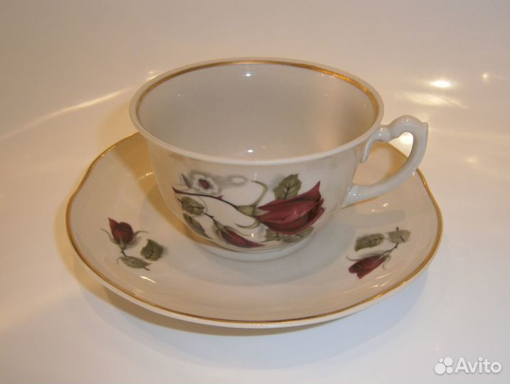 Розовый фарфор чайная пара Шиповник chodziez СССР