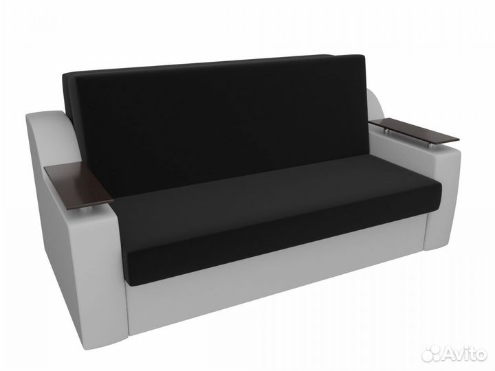 Диван прямой аккордеон Сенатор 140, микровельвет, черный, белый