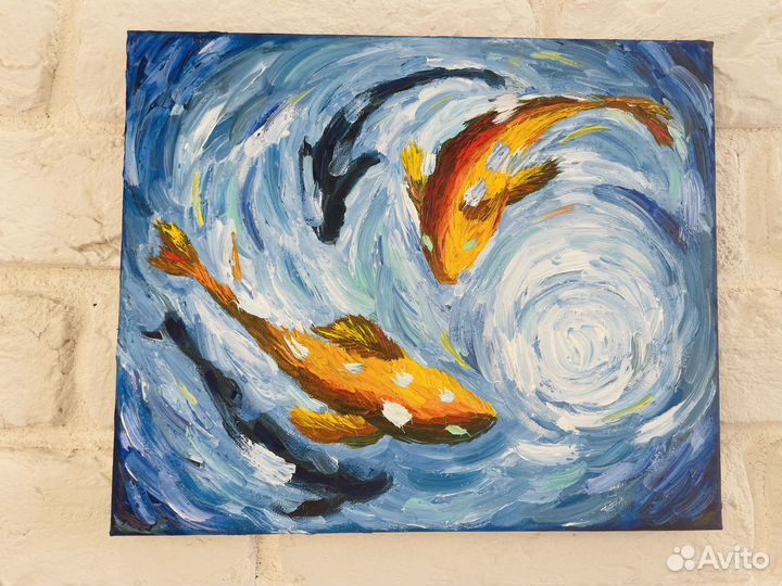 Картина маслом: Рыбки Кои