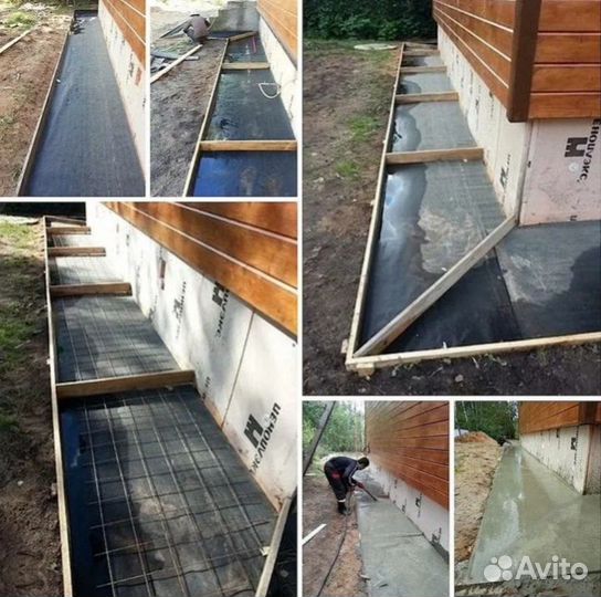 Заливка бетоном отмостки