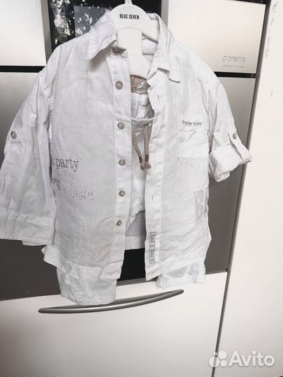 Льняной костюм с шортами 98-104