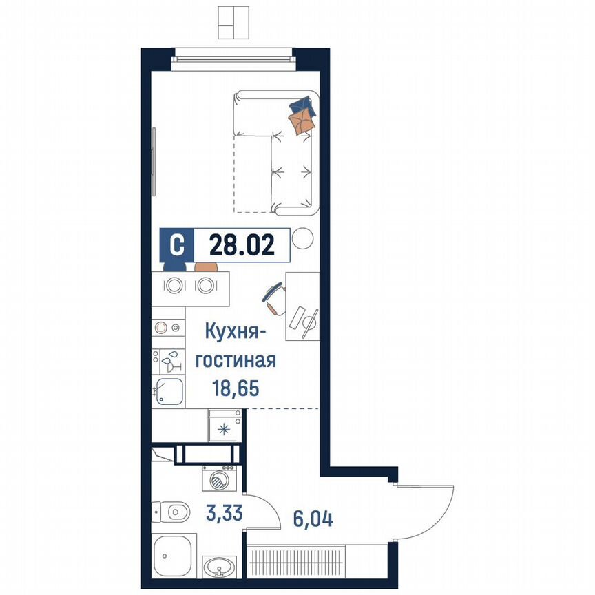 Квартира-студия, 28 м², 13/18 эт.