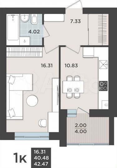 1-к. квартира, 40,5 м², 6/9 эт.