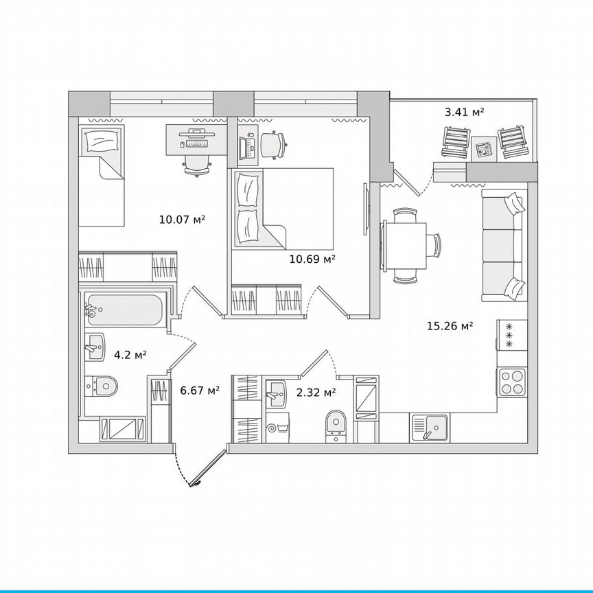 2-к. квартира, 49,5 м², 2/17 эт.