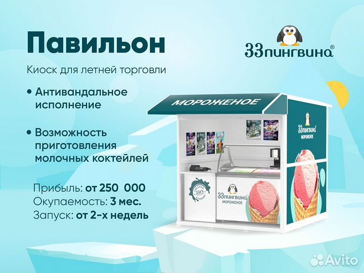 Франшиза киоск - мороженое, напитки «33 пингвина»