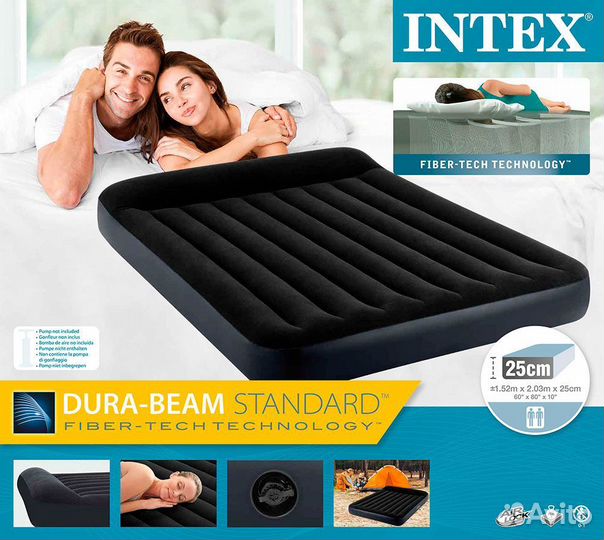 64143 intex надувной матрас 152х203х25 см