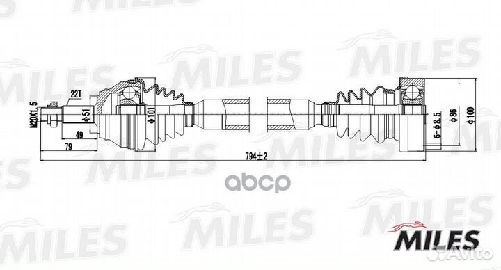 Привод в сборе VW G3/passat 1.8-2.0 88-98 прав