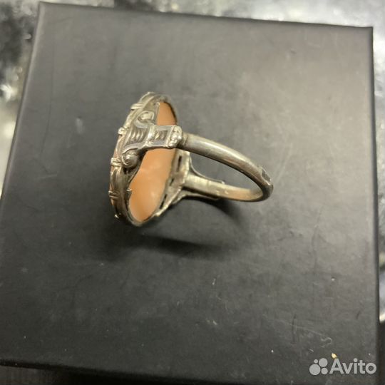 Кольцо серебро 875 голова камея раковина СССР