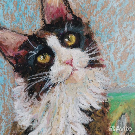 Картина масляной пастелью кошки