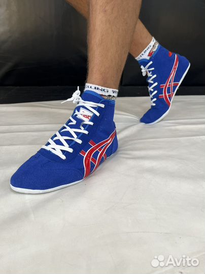 Борцовки asics tiger сине-красные