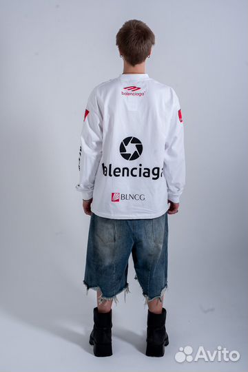 Лонгслив Balenciaga 24SS White Multi Logo унисекс