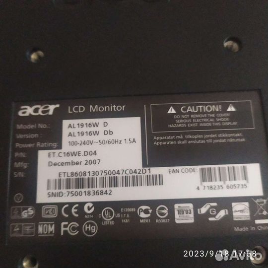 Монитор Acer AL1916W