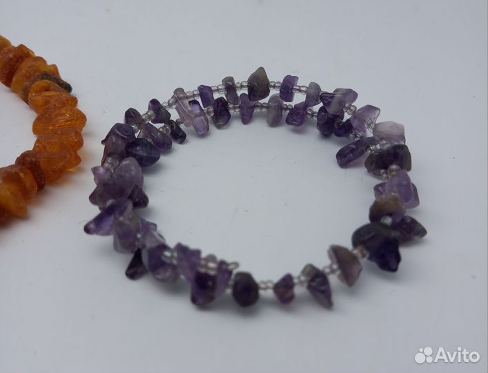 2 браслета, янтарь необработанный и камень. #2