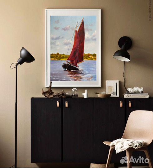 Картина маслом, морской пейзаж «Алый парус»