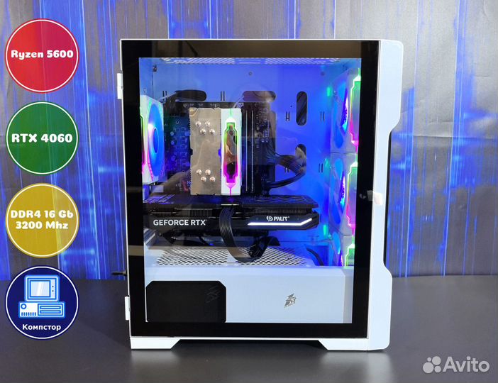 Мощный игровой пк AMD5600-RTX4060-16DDR4-WOF52-A520
