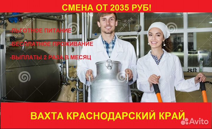 Вахта молокозавод в ст Выселки Грузчики/упаковщицы